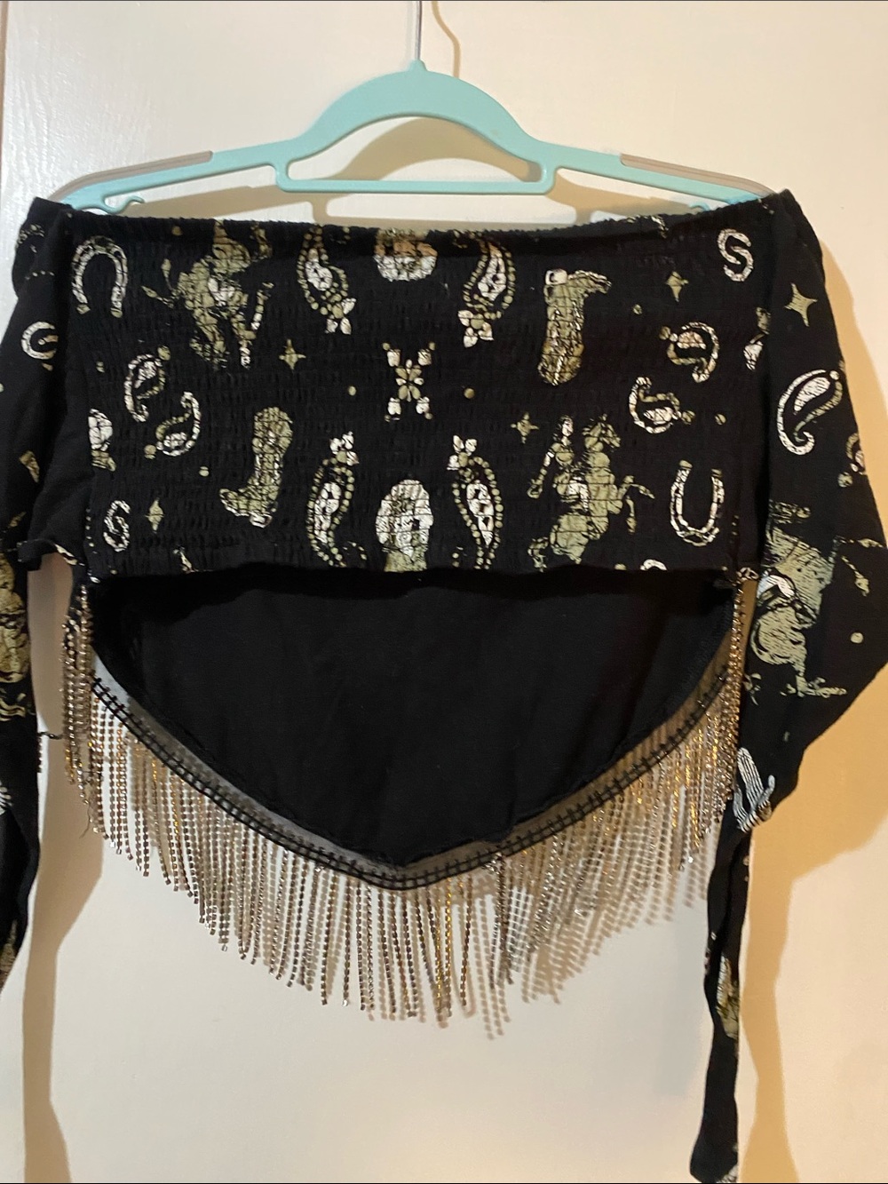 Sterling & Stitch Black Bandana Crop Top with Metallic Fringe - Picture 5 of 5
